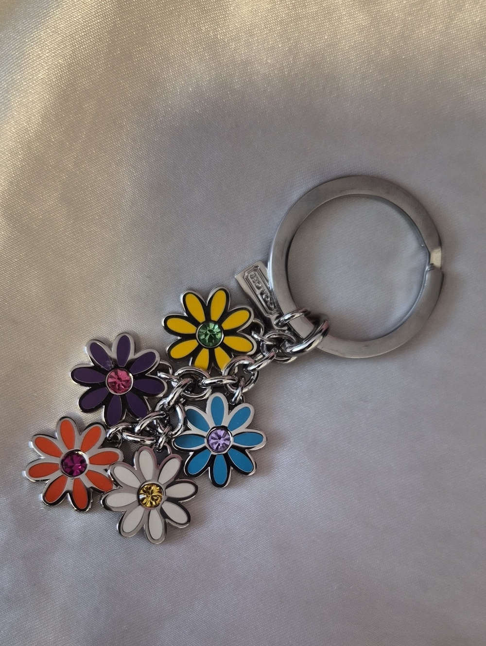 Coach Daisy Charm Keychain with  Colorful Enamel Flowers